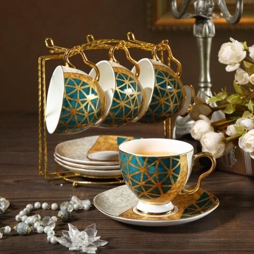 Luxury Bone China Coffee Cup Ceramic Tea Cup Saucer Spoon In Set Creative Porcelain Espresso Cups Afternoon Tea Sets Drinkware