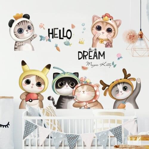 Removable Cartoon Cats Wall Stickers Self-adhesive Painting Kindergarten Early education Decoration Kids Room Decals