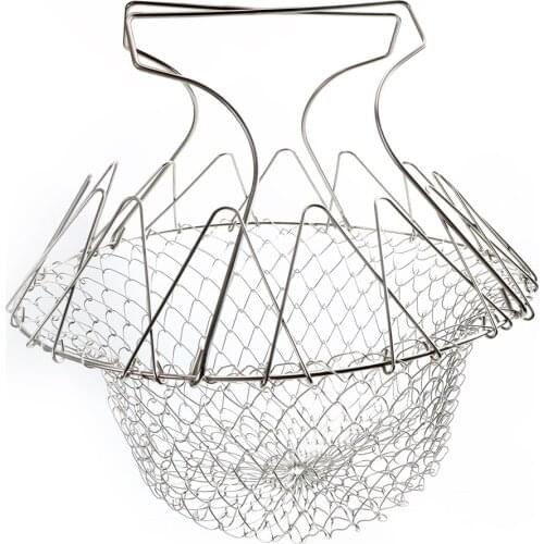 NICEYARD Foldable Steam Rinse Strainer Stainless Steel Frying Basket Colander Sieve Mesh Strainer Kitchen Tool