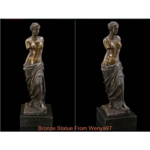 SS Art Deco Sculpture Aphrodite Broken Arms Woman Nude Bronze Statue Signed