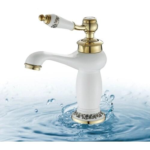 Bathroom Faucets European-Style Bathroom Porcelain White Paint Faucet Hot and Cold Titanium Single-Hole Brass Basin Faucet