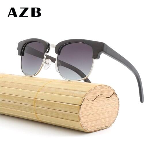 AZB Semi-Rimlesss Sunglasses Men Polarized 2018 Sunglass Women Wood gafas zonnebril dames Glasses Sun