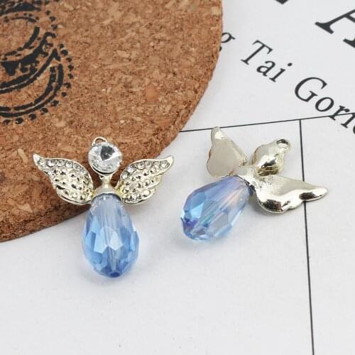 DoreenBeads Fashion Zinc Based Alloy & Glass Religious Pendant Angel KC Gold Color Faceted Clear Rhinestone 28mm x 25mm, 5 PCs