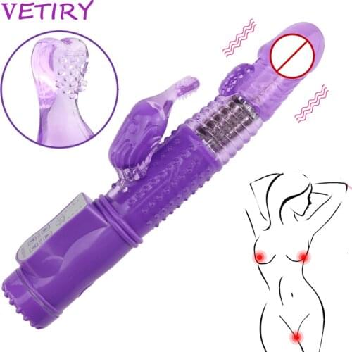 VETIRY Rabbit Vibrator Realistic Dildo Penis Vibrator Clitoris Stimulate G-spot Massager Rotating Bead Female Sex Toy For Women