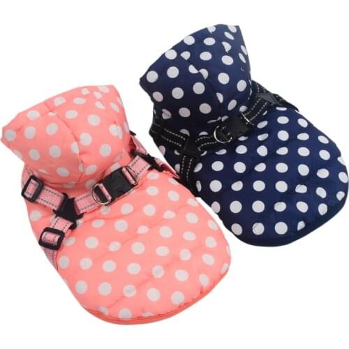 Waterproof Dog Coat Winter Pet Dog Clothes Dot Pattern Small Large Dog Jacket Chihuahua Yorkie Thicken Clothing With Harness #09