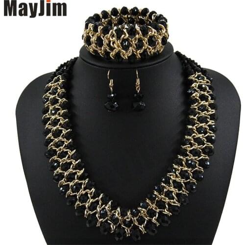 Statement necklace 2017 fashion jewelry sets Handmade beads chain crystal dubai jewelry sets Vintage beads Bijoux Accessories