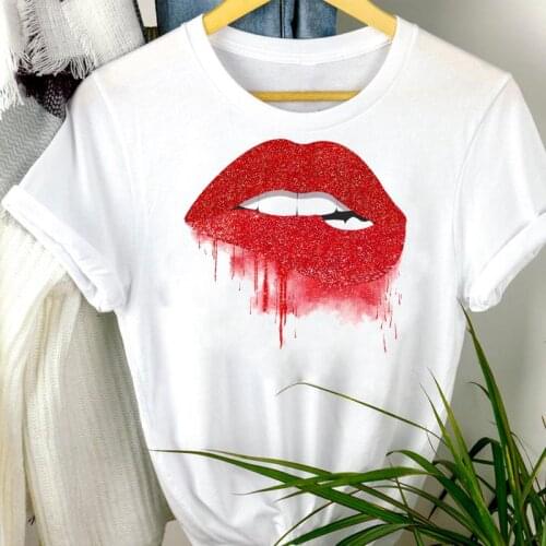 Women Clothes Cartoon Lip Trend New Kawaii Summer Fashion Short Sleeve Summer Print Tshirt Female Tee Top Graphic T-shirt