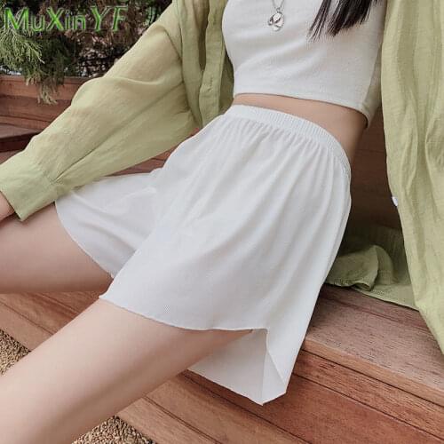 Womens Summer Seamless Safety Short Pants Under Skirts 2021 New Thin Solid White Breathable Ice Silk Shorts Lady Cozy Homewear