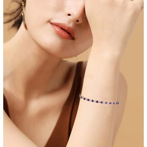 CKK Sparkle Slider Bracelet 925 Sterling Silver Blue & Clear Cz Jewelry Strand Bracelets for Women Gift 2020 Newest B091