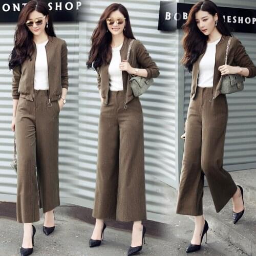Women Wide leg pants suits spring autumn new womens fashion temperament jacket + wide leg pants two-piece Womens Leisure Sets
