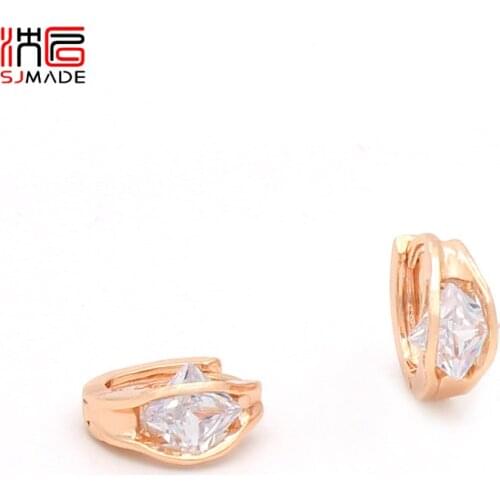 SJMADE Fashion Trendy Square AAA Cubic Zircon Dangle Earrings 585 Rose Gold White Gold Stud Earrings for Women Girl Jewelry