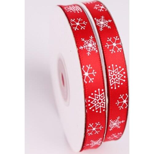 1cm*25 yards Christmas Ribbon Gift Packing Printed Snowflake Satin Ribbon Christmas Party Decorations DIY Craft Gifts Wrapping