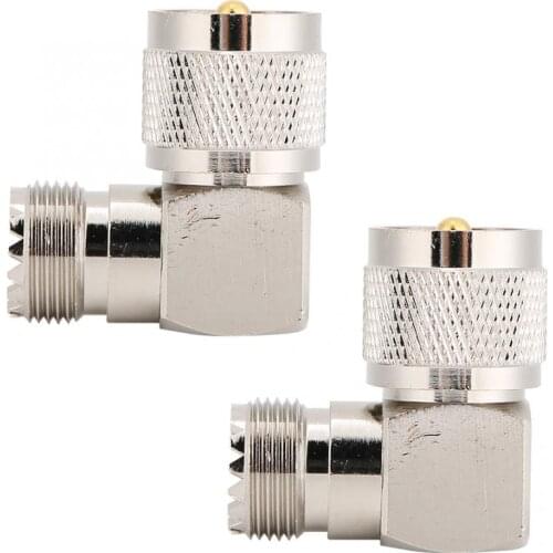 2pcs UHF Male PL259 to Female SO239 Right Angle RF Coaxial Adapter Connector Converter Electric Accessory