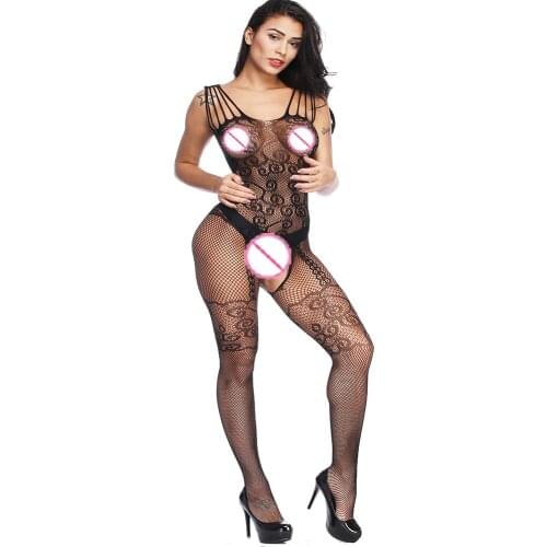 2019 Sexy Lingerie Women Sexy Sheer Fishnet Hollow Fishnet Bodysuit Open Bust Bodystocking Babydolls Chemises Crotchless Bodysui