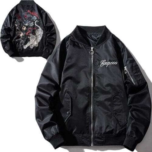 2020 New Men Jackets Spring Autumn Embroidery Tiger Pilot Coats Leisure Time Long Sleeves Simplicity Fashion Versatile