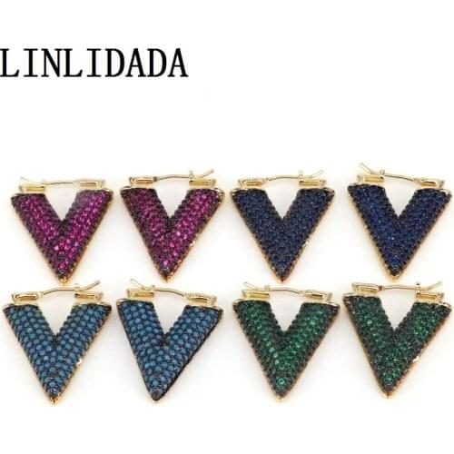 4Pairs, Trendy Colorful Cubic Zirconia Geometric Gold-Color Big Hoop Earrings for Women Jewelry