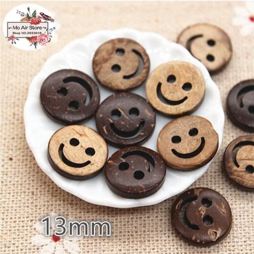 50pcs Coconut round smiling face buttons natural buttons crafts and scrapbooking sewing accessories botone 13mm