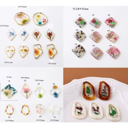 10pcs DIY handmade earring accessories resin drip gel shell sunflower immortal flower inside charm headdress tag