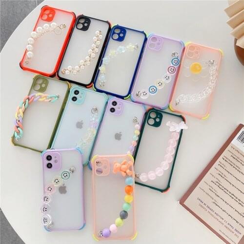 White Pearl Bracelet Chain Phone Case For iphone 12 11 Pro XS Max XR X 8 7 6S 6 Plus SE 2020 Etui Silicone Soft TPU Matte Cover