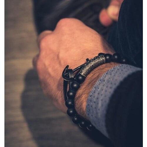 Black Leather Anchor Bracelet Men Bileklik Jewelry Beads Bracelets For Women Pulseras Mujer Bijoux Armband Mens Accessories Set