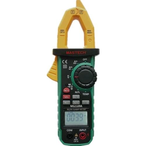 Mastech MS2109A True RMS Auto Range Digital AC DC Clamp Meter 600A Multimeter Volt Amp Ohm HZ Temp Capacitance Tester NCV Test