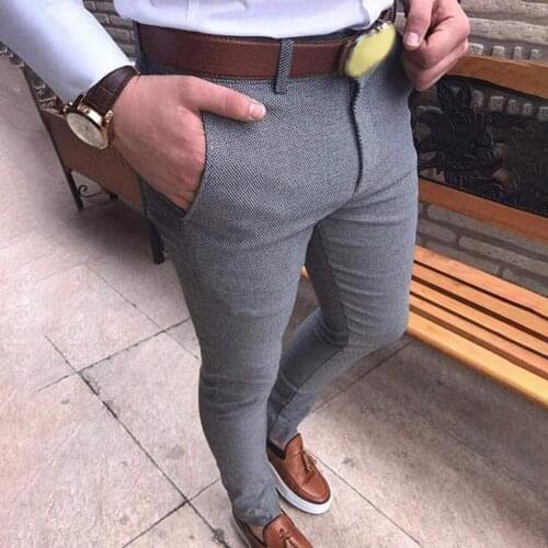 Business Trousers Solid Color Zipper Men Slim Straight Pants for Dating