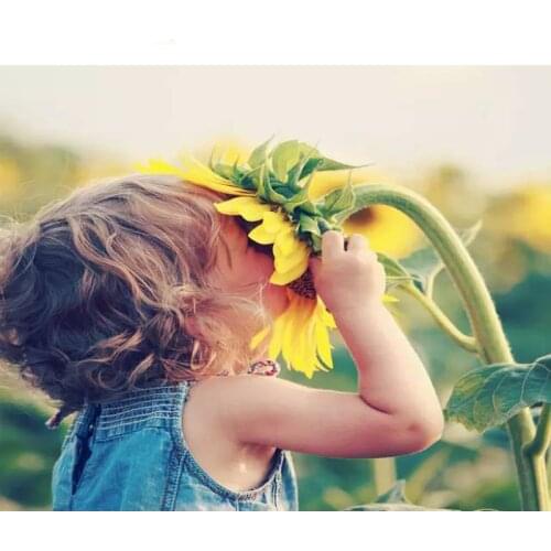 GATYZTORY DIY Painting By Numbers Little Girl Kisses Sunflower HandPainted Oil Painting Drawing On Canvas Unique Gift