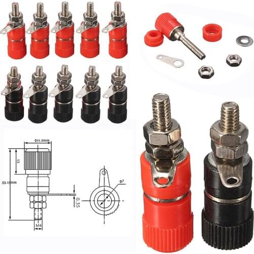 10pcs 4mm Red&Black Banana Socket Professional Binding Post Nut Banana Plug Jack Connector Nickel Plated For 4mm Banana Plug