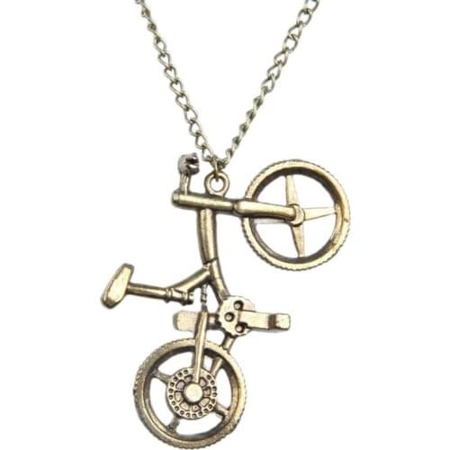 Europe & America Hot Sale Vintage Style 3D Bicycle Bike Pendant Fashion Bronze Sweater Long Chain Necklace