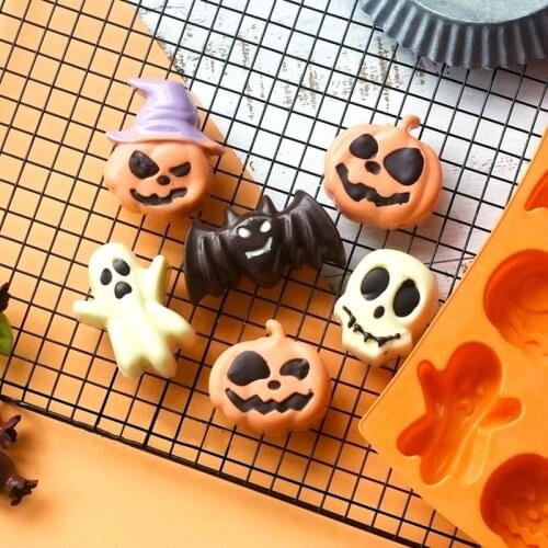 Halloween Baking Mold 6 Pumpkin Bat Ghost Skull Silicone Cake Mold Chocolate Mold Clay Mold Silicone Mold Cupcake
