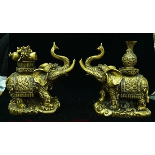 China Copper Bronze Feng shui Wealth Animal Elephant Heffalump Peach Vase Statue