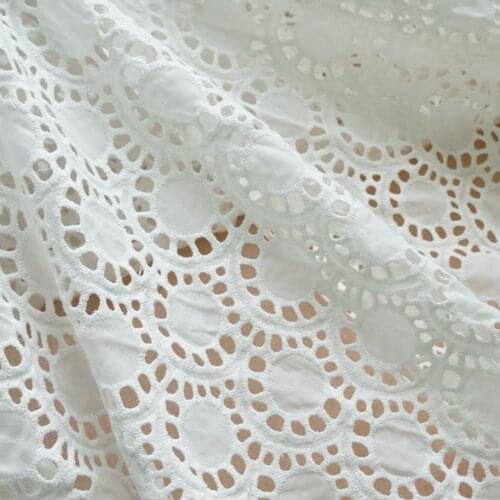 Pure Cotton Lace Fabric Eyelet Floral Fabric Natural White Scallop fabric For DIY Dress Clothing Summer Dress Table Cloth 1 Yard