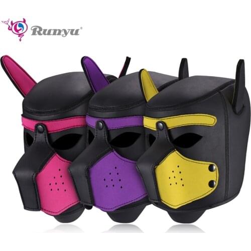 10 Color Sexy Cosplay Role Play Dog Full Head Mask Soft Padded Latex Rubber Puppy BDSM Bondage Hood Sex Toys for Women