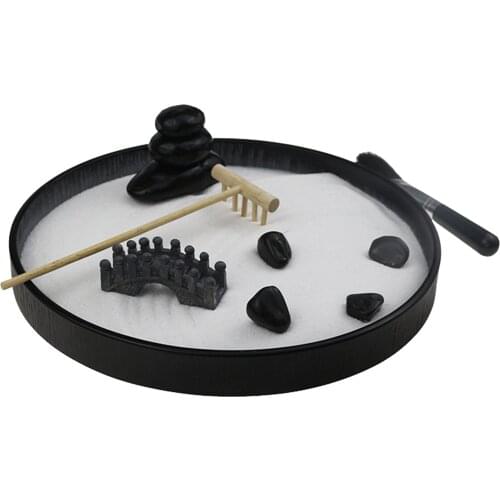 Mini Zen Garden Sand Tray Kit Fengshui Home Tabletop Decor Rake Rocks Bridge Meditation Gifts for Stress Relief Office Desktop