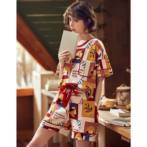 2020 Fashion Leisure Two Piece Set Lovely Printing Indoor Clothing Home Suit Sleepwear Summer Pajamas Woman Pijama Mujer Femme