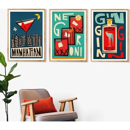 Cartoon Fruit Juice Aperol Spritz Posters And Print Gin Manhattan Negroni Canvas Painting Club Bar Shop Wall Decoration Pictures