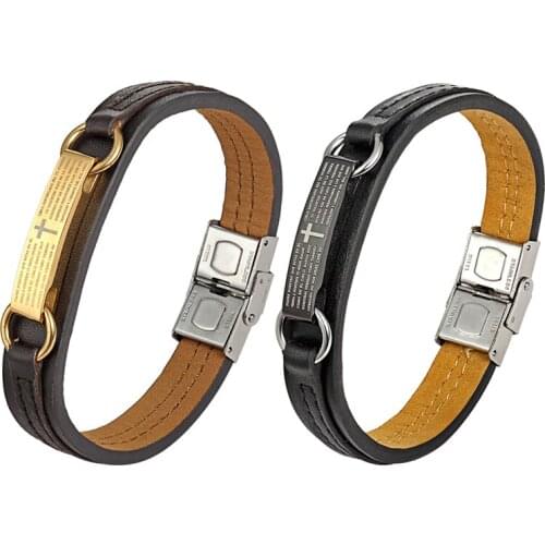 New Charm Men Leather Bracelet Stainless Steel Bangle Pulseira Masculina Vintage Handmade Jewelry Accessories New Wristband Gift