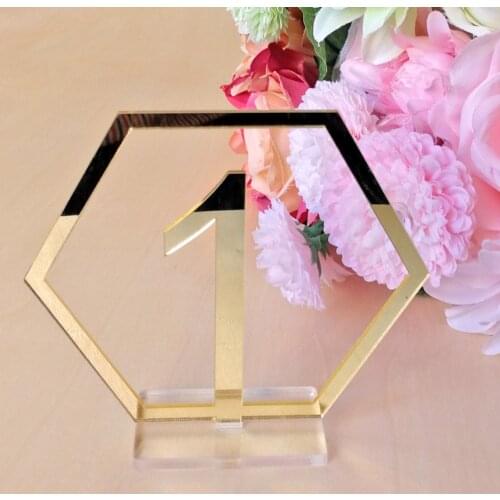 New Wedding Seat Card Hexagon Table Number Signs for Birthday Decoration Acrylic Number Geometric Table Seat Card Roman Numerals