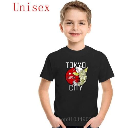 New summer Ja-pan Tokyo city Koi Fish illutration design white children short Sleeve Cotton kids tops girl clothes boy clothes