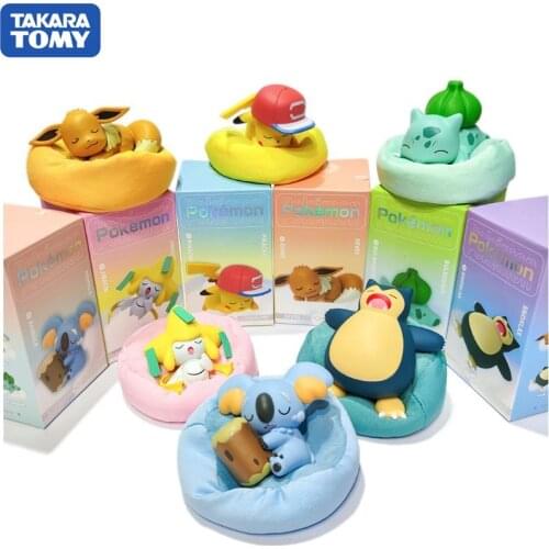 Genuine Pokemon Starry Dream Series Pikachu Jirachi Eevee Komala Snorlax Bulbasaur Anime Figures With Base Model Dolls Toy