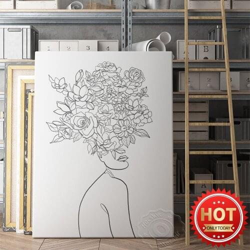 Abstract Line Figure Body Poster, Concise Flower Leaf Human Art Prints, Nordic Minimalism Still Life Painting Home Wall Decor