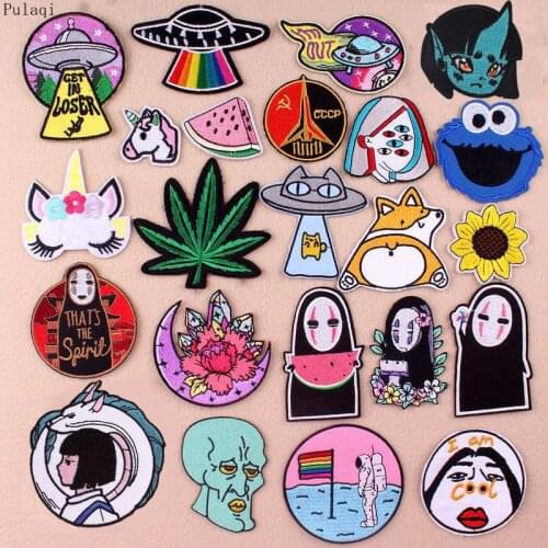 Pulaqi Skull Patch Hippie Rock Iron On Patches For Clothing Sewing Embroidery Patches For Kids Clothes Faceless Man Applique C