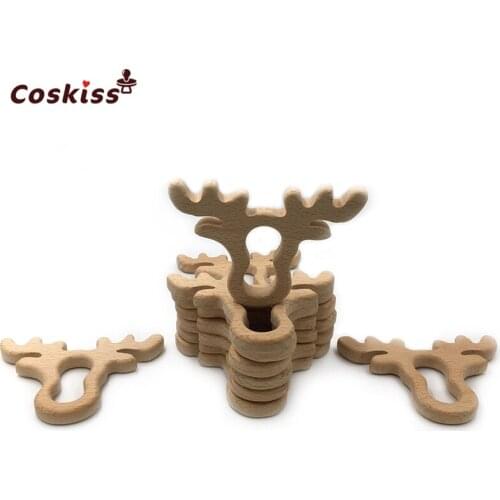 Handmade Wooden Organic Safe Baby Teether Antlers Pendent Organic Natural Beech Wooden Animal Toy DIY Jewelry Making Accories