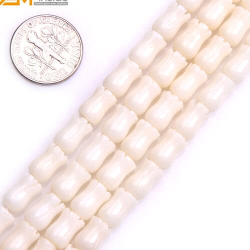 Gem-inside Natural White Tulip Style Sculpture Coral Beads For Jewelry Making 6x9mm 15inches DIY Jewellery