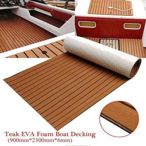 900x2300x6mm Self-Adhesive EVA Foam Teak Brown With Black Line Faux Teak Boat Decking Sheet Teak Deck For Yachts