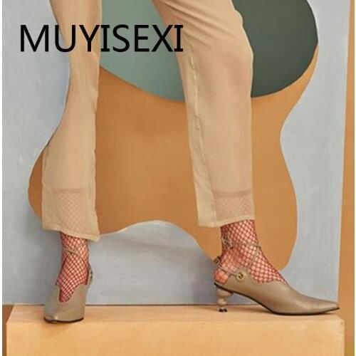 Sexy nightclub high street fashion catwalk 6cm unique design heel pointed toe lace up work office party lady pump HL243 MUYISEXI