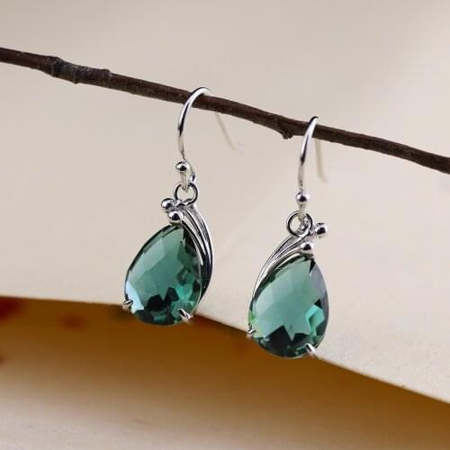 Silver Products Thai Silver Folk Style Ladies Earrings Wholesale S925 Pure Silver Jewelry Green Crystal Eardrop