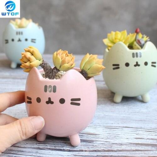 Cute Cat Succulent Pot Breaks Into Your Garden Creative Cartoon Ceramic Flower Pot Gift