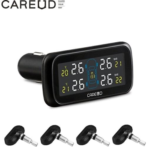 TPMS Careud LCD Display Monitor Cigarette Lighter Car Wireless Tire Pressure Monitoring System with 4 Internal/External Sensors