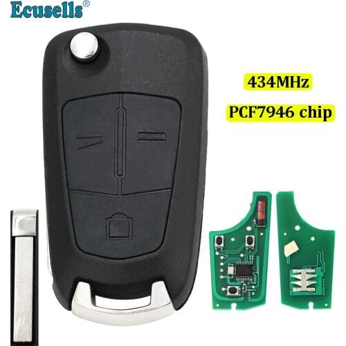 Folding flip 3 buttons remote key fob 433Mhz with PCF7946 chip for Vauxhall Opel Vectra C Signum 2005-2009 HU100 uncut
